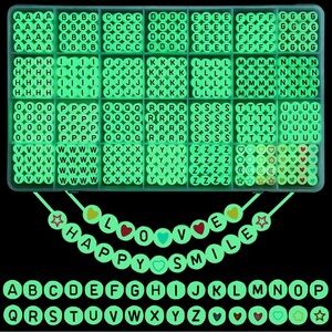 NWT 1400pcs Glow in Dark Letter Beads Alphabet & Heart Beads‎ DIY Jewelry